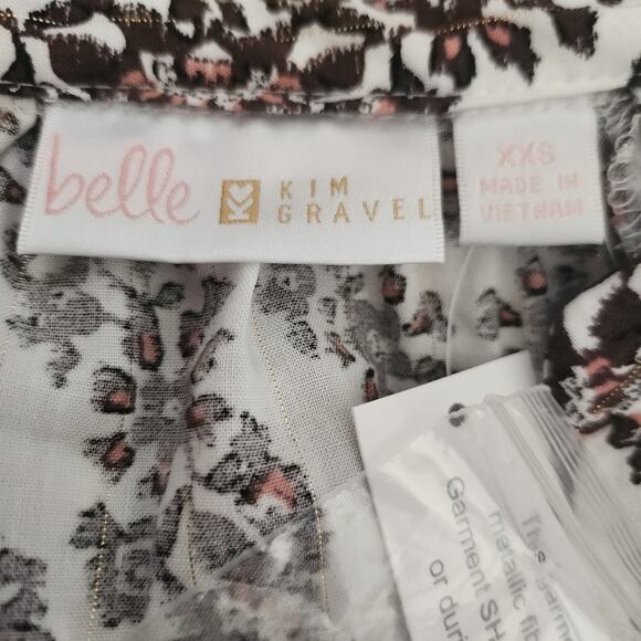 Belle by Kim Gravel Floral Ikat Blouson Sleeve Blouse Hot Fudge XX-Small - Picture 15 of 15